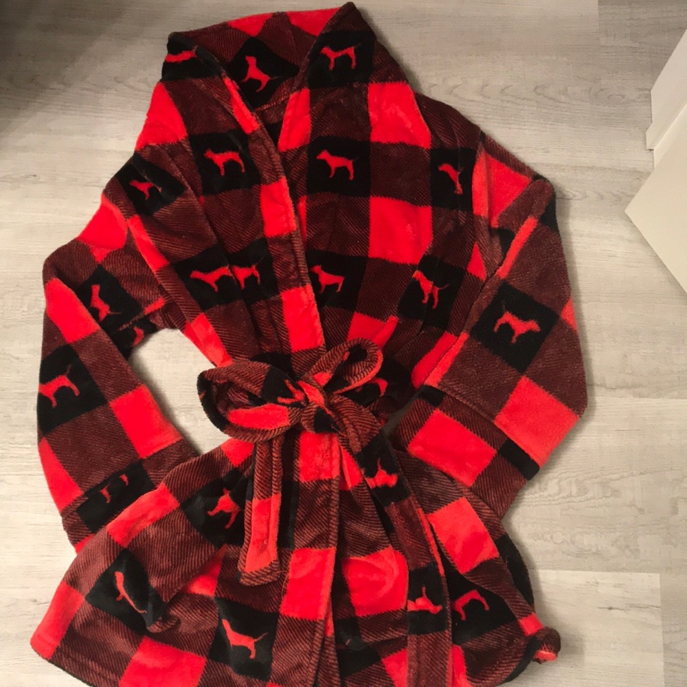 PINK Victoria’s Secret red fluffy robe